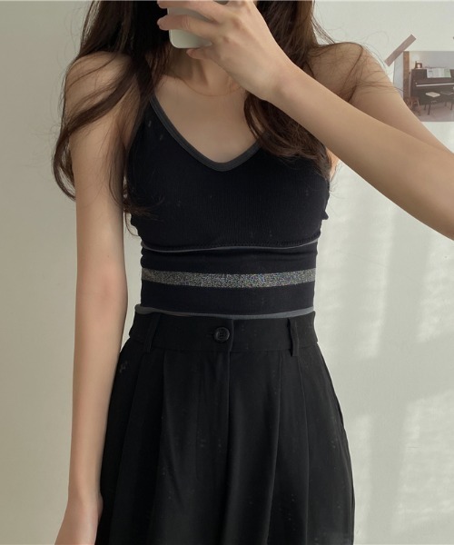 MANGROVE（マングローブ）の「ラインリブブラトップ（キャミソール・レディース・ホワイト/ブラック/ダークグリーン/ベージュ/グレー・FREE）」の3枚目の写真