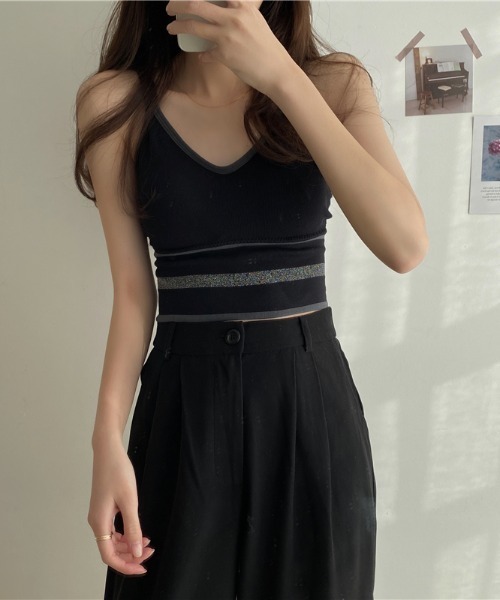 MANGROVE（マングローブ）の「ラインリブブラトップ（キャミソール・レディース・ホワイト/ブラック/ダークグリーン/ベージュ/グレー・FREE）」の8枚目の写真