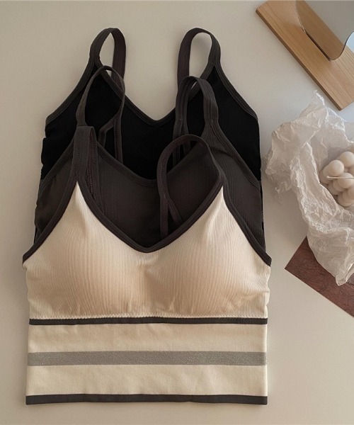 MANGROVE（マングローブ）の「ラインリブブラトップ（キャミソール・レディース・ホワイト/ブラック/ダークグリーン/ベージュ/グレー・FREE）」の7枚目の写真