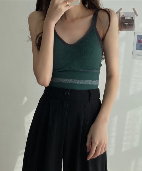 MANGROVE（マングローブ）の「ラインリブブラトップ（キャミソール・レディース・ホワイト/ブラック/ダークグリーン/ベージュ/グレー・FREE）」の6枚目の写真