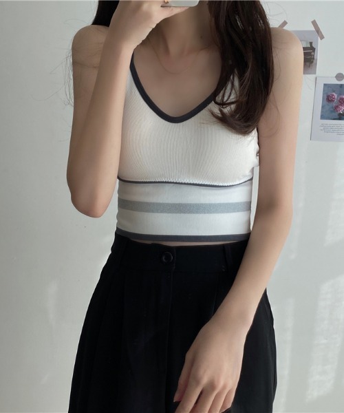 MANGROVE（マングローブ）の「ラインリブブラトップ（キャミソール・レディース・ホワイト/ブラック/ダークグリーン/ベージュ/グレー・FREE）」の20枚目の写真