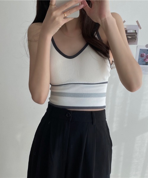 MANGROVE（マングローブ）の「ラインリブブラトップ（キャミソール・レディース・ホワイト/ブラック/ダークグリーン/ベージュ/グレー・FREE）」の12枚目の写真