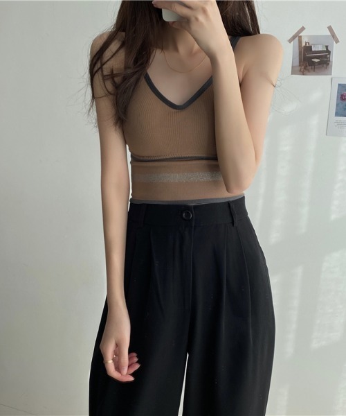 MANGROVE（マングローブ）の「ラインリブブラトップ（キャミソール・レディース・ホワイト/ブラック/ダークグリーン/ベージュ/グレー・FREE）」の21枚目の写真