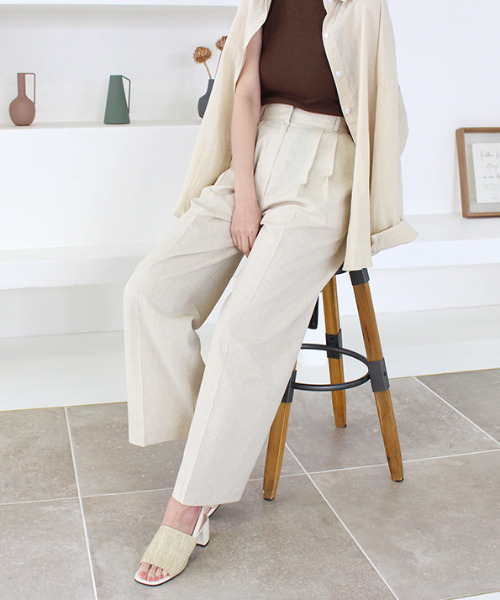 MODE ROBE（モードローブ）の「リネンライクワイドパンツ（その他パンツ・レディース・ブラック/ベージュ・FREE）」の4枚目の写真