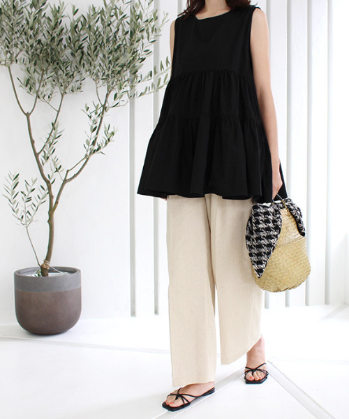 MODE ROBE（モードローブ）の「リネンライクワイドパンツ（その他パンツ・レディース・ブラック/ベージュ・FREE）」の7枚目の写真