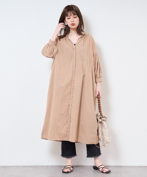 natural couture（ナチュラルクチュール）の「【サスティナブル素材】オーガニックコットンたっぷりギャザーおしゃれワンピース（ワンピース・レディース・ベージュ/オフホワイト/ピンク/グリーン系その他/スミクロ・FREE）」の3枚目の写真