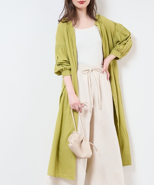 natural couture（ナチュラルクチュール）の「【サスティナブル素材】オーガニックコットンたっぷりギャザーおしゃれワンピース（ワンピース・レディース・ベージュ/オフホワイト/ピンク/グリーン系その他/スミクロ・FREE）」の4枚目の写真