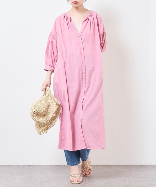 natural couture（ナチュラルクチュール）の「【サスティナブル素材】オーガニックコットンたっぷりギャザーおしゃれワンピース（ワンピース・レディース・ベージュ/オフホワイト/ピンク/グリーン系その他/スミクロ・FREE）」の5枚目の写真