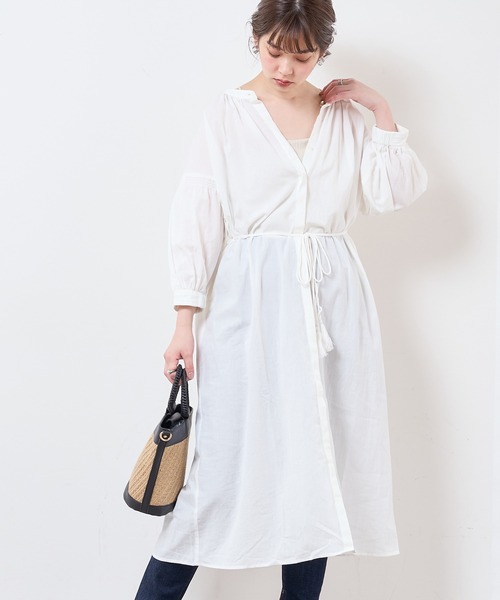 natural couture（ナチュラルクチュール）の「【サスティナブル素材】オーガニックコットンたっぷりギャザーおしゃれワンピース（ワンピース・レディース・ベージュ/オフホワイト/ピンク/グリーン系その他/スミクロ・FREE）」の6枚目の写真