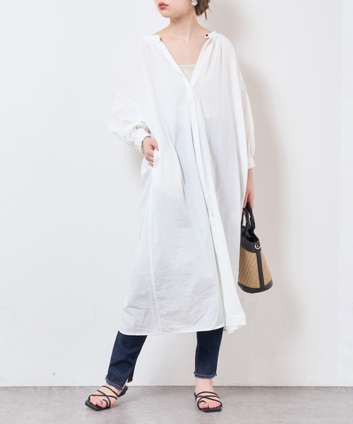 natural couture（ナチュラルクチュール）の「【サスティナブル素材】オーガニックコットンたっぷりギャザーおしゃれワンピース（ワンピース・レディース・ベージュ/オフホワイト/ピンク/グリーン系その他/スミクロ・FREE）」の8枚目の写真