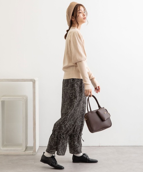 POU DOU DOU（プードゥドゥ）の「線画プリント裾ドロストパンツ（その他パンツ・レディース・ダークグレー/キナリ・3）」の12枚目の写真