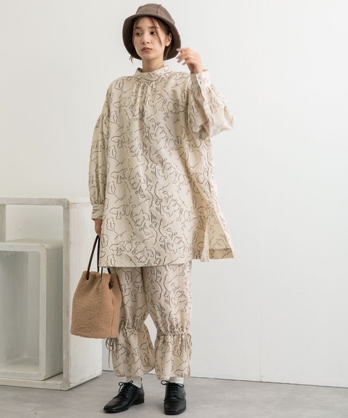 POU DOU DOU（プードゥドゥ）の「線画プリント裾ドロストパンツ（その他パンツ・レディース・ダークグレー/キナリ・3）」の20枚目の写真