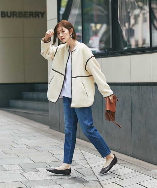 un dix cors(アンディコール)の「風を通しにくい暖かボア ソフトタッチボアブルゾン(ブルゾン・レディース・アイボリー/ブラック・FREE)」の15枚目の写真