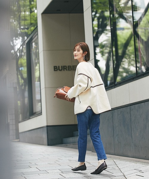 un dix cors(アンディコール)の「風を通しにくい暖かボア ソフトタッチボアブルゾン(ブルゾン・レディース・アイボリー/ブラック・FREE)」の5枚目の写真