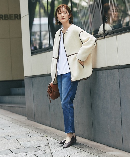 un dix cors(アンディコール)の「風を通しにくい暖かボア ソフトタッチボアブルゾン(ブルゾン・レディース・アイボリー/ブラック・FREE)」の14枚目の写真