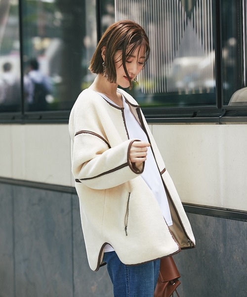 un dix cors(アンディコール)の「風を通しにくい暖かボア ソフトタッチボアブルゾン(ブルゾン・レディース・アイボリー/ブラック・FREE)」の13枚目の写真