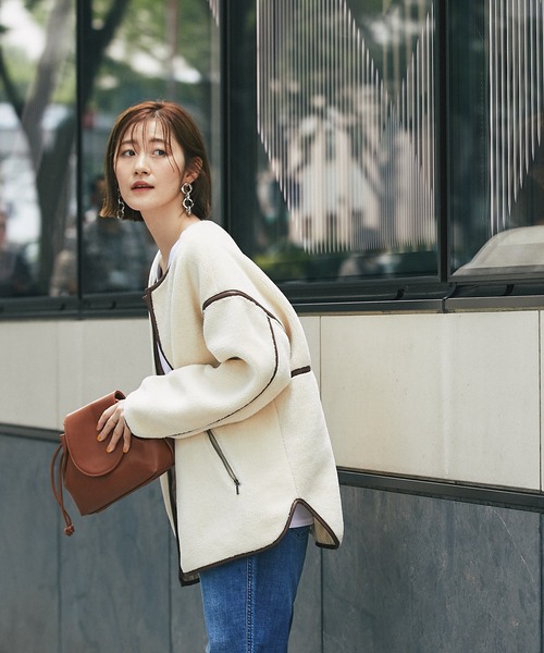 un dix cors(アンディコール)の「風を通しにくい暖かボア ソフトタッチボアブルゾン(ブルゾン・レディース・アイボリー/ブラック・FREE)」の3枚目の写真