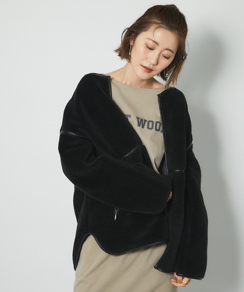 un dix cors(アンディコール)の「風を通しにくい暖かボア ソフトタッチボアブルゾン(ブルゾン・レディース・アイボリー/ブラック・FREE)」の18枚目の写真