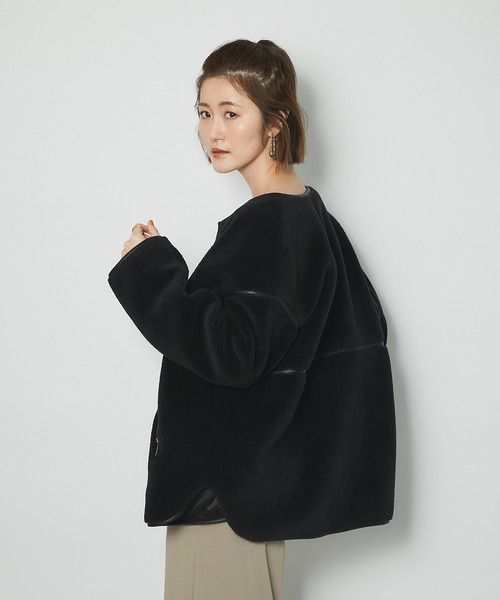 un dix cors(アンディコール)の「風を通しにくい暖かボア ソフトタッチボアブルゾン(ブルゾン・レディース・アイボリー/ブラック・FREE)」の9枚目の写真