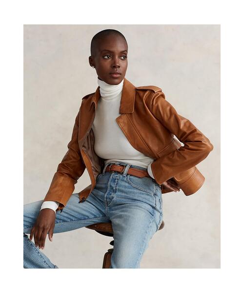 POLO RALPH LAUREN(ポロ ラルフ ローレン)の「ラムスキン ジャケット(ライダースジャケット・レディース・ブラウン・S/XS/M/L)」の4枚目の写真