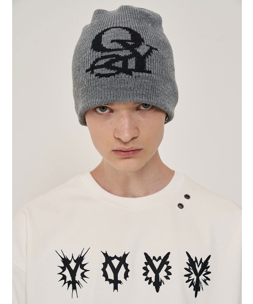 OY(オーワイ)の「『OY/オーワイ』OVERLAP LOGO BEANIE/オーバーラップ ロゴ ビーニー ニットキャップ(ニットキャップ/ビーニー・メンズ・ブラック/グレー・FREE)」の6枚目の写真