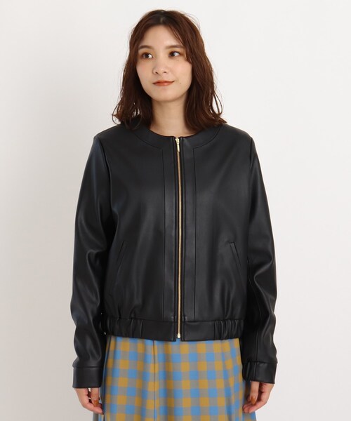 grove（グローブ）の「◆【S-3L】フェイクレザーノーカラージャケット（ライダースジャケット・レディース・ブラック・02/03/04/01/05）」の2枚目の写真