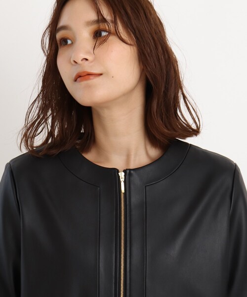 grove（グローブ）の「◆【S-3L】フェイクレザーノーカラージャケット（ライダースジャケット・レディース・ブラック・02/03/04/01/05）」の6枚目の写真