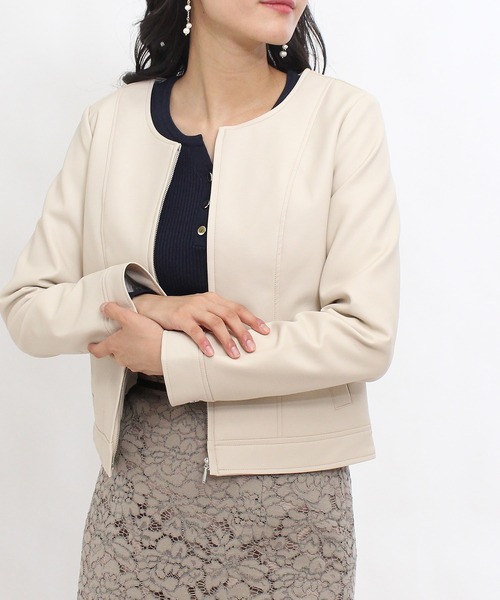 TRUDEA(トルディア)の「エコレザーブルゾン(ブルゾン・レディース・ブラック/ベージュ/アイボリー・MEDIUM/LARGE)」の2枚目の写真