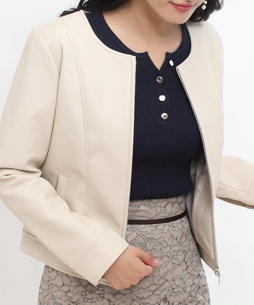 TRUDEA(トルディア)の「エコレザーブルゾン(ブルゾン・レディース・ブラック/ベージュ/アイボリー・MEDIUM/LARGE)」の7枚目の写真
