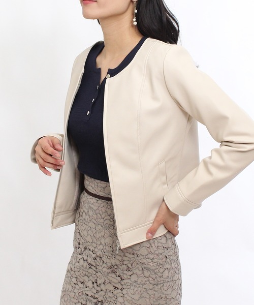 TRUDEA(トルディア)の「エコレザーブルゾン(ブルゾン・レディース・ブラック/ベージュ/アイボリー・MEDIUM/LARGE)」の9枚目の写真