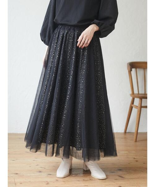 Green　Parks（グリーンパークス）の「・furry rate リバーシブルチュールスカート＊（スカート・レディース・ベージュ/ブラック・FREE）」の4枚目の写真