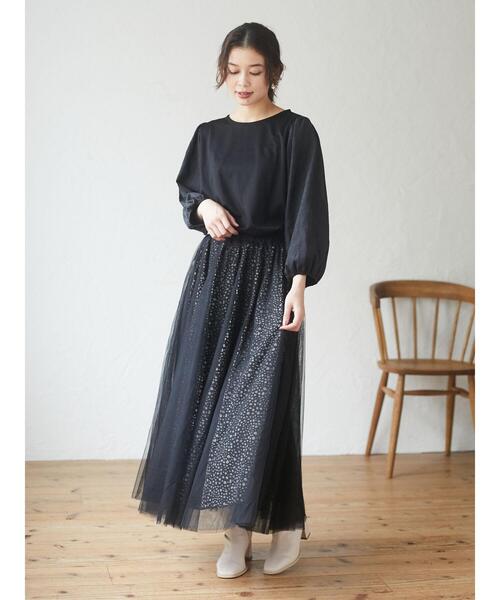 Green　Parks（グリーンパークス）の「・furry rate リバーシブルチュールスカート＊（スカート・レディース・ベージュ/ブラック・FREE）」の6枚目の写真