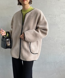 [Jeans Factory Clothes/ジーンズファクトリークローズ] レザーパイピング ノーカラーボアジャケット