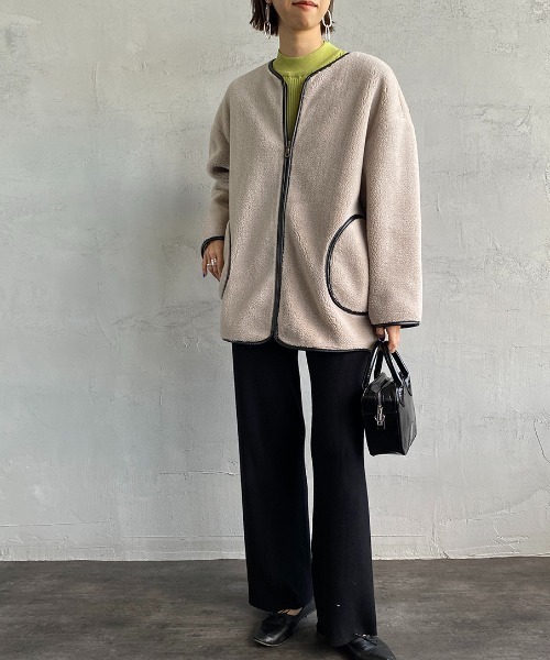 JEANS FACTORY Clothes（ジーンズファクトリークローズ）の「[Jeans Factory Clothes/ジーンズファクトリークローズ] レザーパイピング ノーカラーボアジャケット（ブルゾン・レディース・グレー/アイボリー/チャコール・F）」の13枚目の写真