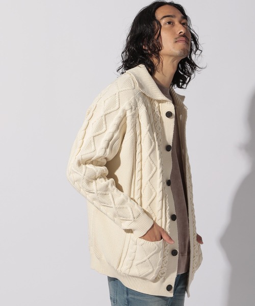 BAYFLOW(ベイフロー)の「ポリケーブルニットカーディガン(カーディガン/ボレロ・メンズ・ネイビー/オフホワイト/ブラウン系その他・MEDIUM/LARGE)」の6枚目の写真
