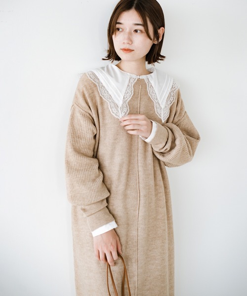 haco!（ハコ）の「楽ちんもおしゃれも譲らない！さっと着てあか抜ける　ゆるさがかわいいオーバーサイズニットワンピース by who made me（ワンピース・レディース・ベージュ/オレンジ・SMALL/MEDIUM/LARGE/X-LARGE）」の5枚目の写真