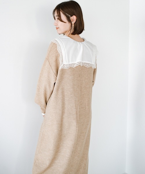 haco!（ハコ）の「楽ちんもおしゃれも譲らない！さっと着てあか抜ける　ゆるさがかわいいオーバーサイズニットワンピース by who made me（ワンピース・レディース・ベージュ/オレンジ・SMALL/MEDIUM/LARGE/X-LARGE）」の6枚目の写真