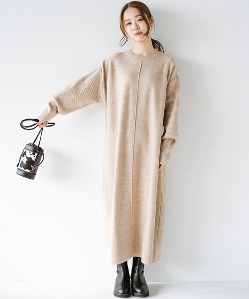 haco!（ハコ）の「楽ちんもおしゃれも譲らない！さっと着てあか抜ける　ゆるさがかわいいオーバーサイズニットワンピース by who made me（ワンピース・レディース・ベージュ/オレンジ・SMALL/MEDIUM/LARGE/X-LARGE）」の9枚目の写真