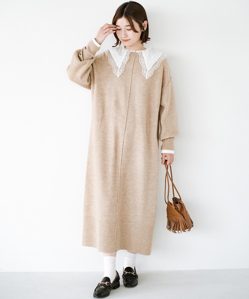 haco!（ハコ）の「楽ちんもおしゃれも譲らない！さっと着てあか抜ける　ゆるさがかわいいオーバーサイズニットワンピース by who made me（ワンピース・レディース・ベージュ/オレンジ・SMALL/MEDIUM/LARGE/X-LARGE）」の13枚目の写真
