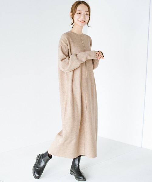 haco!（ハコ）の「楽ちんもおしゃれも譲らない！さっと着てあか抜ける　ゆるさがかわいいオーバーサイズニットワンピース by who made me（ワンピース・レディース・ベージュ/オレンジ・SMALL/MEDIUM/LARGE/X-LARGE）」の10枚目の写真