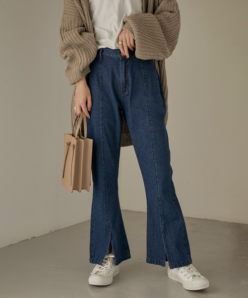 Fashion Letter（ファッションレター）の「センタースリットフレアデニムパンツ（デニムパンツ・レディース・ネイビー/ワンウォッシュ・M/3L/LL/4L/L）」の8枚目の写真