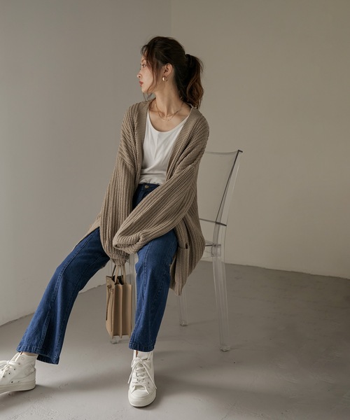 Fashion Letter（ファッションレター）の「センタースリットフレアデニムパンツ（デニムパンツ・レディース・ネイビー/ワンウォッシュ・M/3L/LL/4L/L）」の11枚目の写真