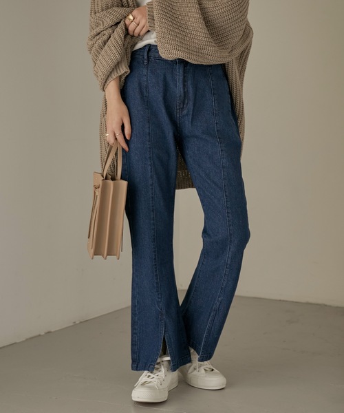 Fashion Letter（ファッションレター）の「センタースリットフレアデニムパンツ（デニムパンツ・レディース・ネイビー/ワンウォッシュ・M/3L/LL/4L/L）」の3枚目の写真