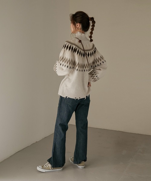 Fashion Letter（ファッションレター）の「センタースリットフレアデニムパンツ（デニムパンツ・レディース・ネイビー/ワンウォッシュ・M/3L/LL/4L/L）」の13枚目の写真