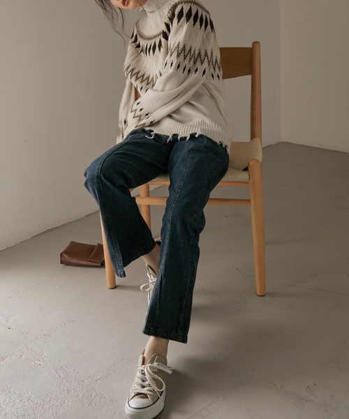 Fashion Letter（ファッションレター）の「センタースリットフレアデニムパンツ（デニムパンツ・レディース・ネイビー/ワンウォッシュ・M/3L/LL/4L/L）」の22枚目の写真