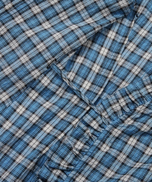 GANNI(ガニー)の「Seersucker Check Wrap Ruffle Mini Dress(ワンピース・レディース・ブルー系その他・38/36/34)」の4枚目の写真