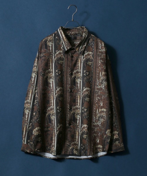 ANPAS(アンパス)の「Georgette Total Pattern Print Big Silhouette Thickness Shirt/ジョーゼット 総柄プリント ビッグシルエット とろみシャツ セットアップ対応(シャツ/ブラウス・メンズ・ホワイト/ライトグレー/ブラック/ダークブラウン/ベージュ/ブラウン/グレー/ブルー/ブルーグレー/ホワイト系その他/ブラック系その他/ブラウン系その他/ベージュ系その他/ブルー系その他/キャメル/ブラック系その他2/ブラック系その他3/ブラック系その他4/ブラウン系その他2/ブラウン系その他3/グレー系その他・M/L)」の12枚目の写真