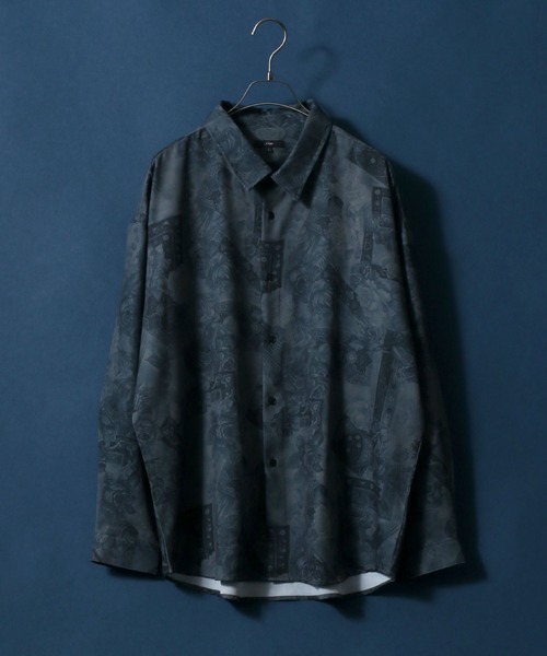 ANPAS(アンパス)の「Georgette Total Pattern Print Big Silhouette Thickness Shirt/ジョーゼット 総柄プリント ビッグシルエット とろみシャツ セットアップ対応(シャツ/ブラウス・メンズ・ホワイト/ライトグレー/ブラック/ダークブラウン/ベージュ/ブラウン/グレー/ブルー/ブルーグレー/ホワイト系その他/ブラック系その他/ブラウン系その他/ベージュ系その他/ブルー系その他/キャメル/ブラック系その他2/ブラック系その他3/ブラック系その他4/ブラウン系その他2/ブラウン系その他3/グレー系その他・M/L)」の11枚目の写真