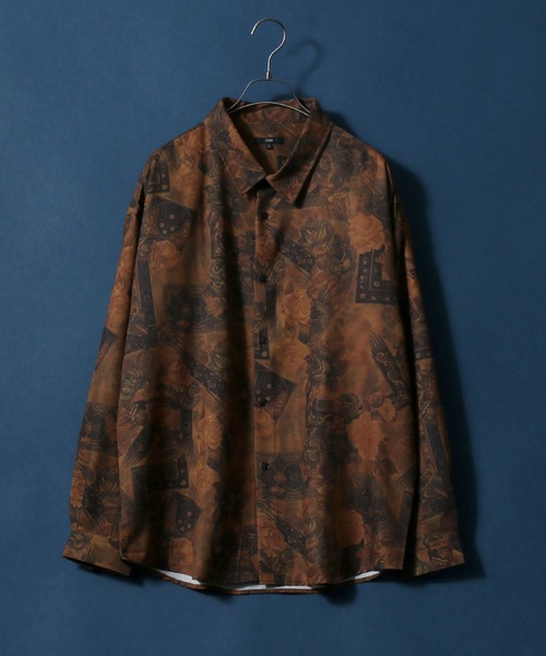 ANPAS(アンパス)の「Georgette Total Pattern Print Big Silhouette Thickness Shirt/ジョーゼット 総柄プリント ビッグシルエット とろみシャツ セットアップ対応(シャツ/ブラウス・メンズ・ホワイト/ライトグレー/ブラック/ダークブラウン/ベージュ/ブラウン/グレー/ブルー/ブルーグレー/ホワイト系その他/ブラック系その他/ブラウン系その他/ベージュ系その他/ブルー系その他/キャメル/ブラック系その他2/ブラック系その他3/ブラック系その他4/ブラウン系その他2/ブラウン系その他3/グレー系その他・M/L)」の21枚目の写真