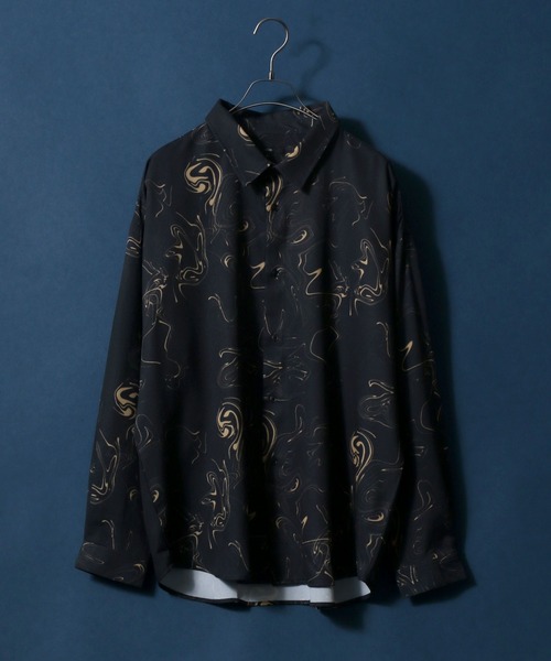 ANPAS(アンパス)の「Georgette Total Pattern Print Big Silhouette Thickness Shirt/ジョーゼット 総柄プリント ビッグシルエット とろみシャツ セットアップ対応(シャツ/ブラウス・メンズ・ホワイト/ライトグレー/ブラック/ダークブラウン/ベージュ/ブラウン/グレー/ブルー/ブルーグレー/ホワイト系その他/ブラック系その他/ブラウン系その他/ベージュ系その他/ブルー系その他/キャメル/ブラック系その他2/ブラック系その他3/ブラック系その他4/ブラウン系その他2/ブラウン系その他3/グレー系その他・M/L)」の6枚目の写真